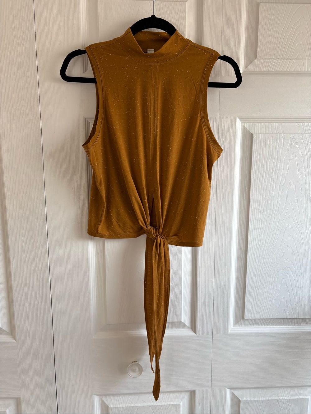 Lululemon Time To Restore Mock Neck Tank Top Front Tie Spiced Mustard 6 Pilates